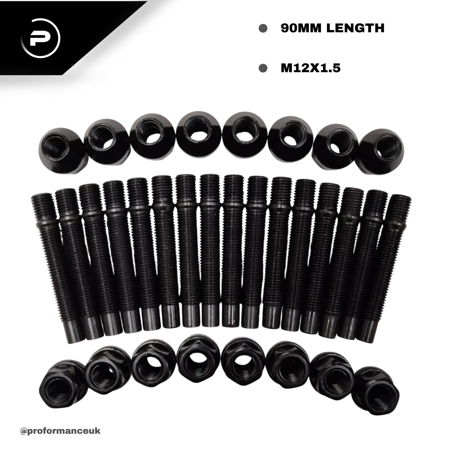 90mm STUD CONVERSION KIT M12X1.5 PACK OF 20 STUDS + NUTS FITS BMW E60 E61