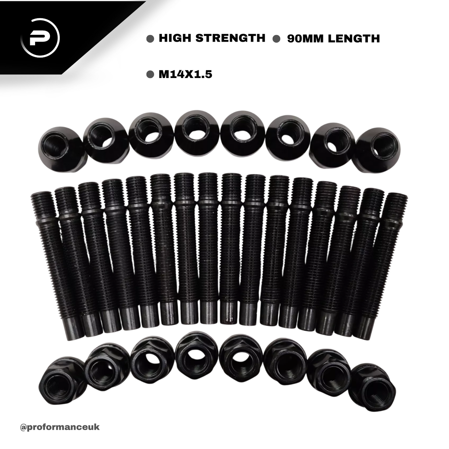 90mm STUD CONVERSION KIT M14X1.5 PACK OF 20 STUDS + NUTS FITS SEAT LEON CUPRA